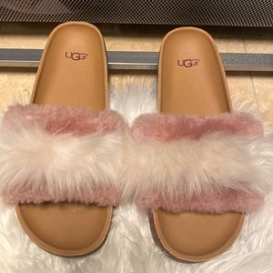 Ugg slippers - size 7.5, never worn. NWOT or box. Pink and white faux fur.